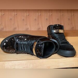 Buscemi Black Sequin Sneakers with Leather Sole NWOT